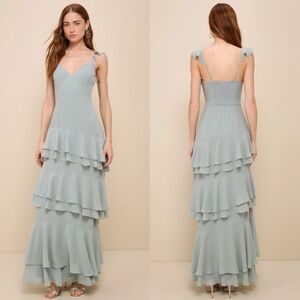 Lulus Perfectly Enchanting Sage Green Ruffled Tiered Maxi Dress Wedding Party